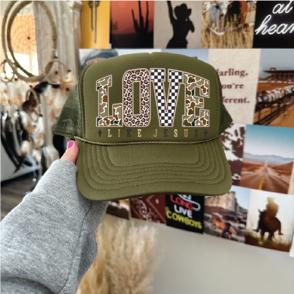 LOVE LIKE JESUS DTF Printed - UNISEX Olive Trucker Hat