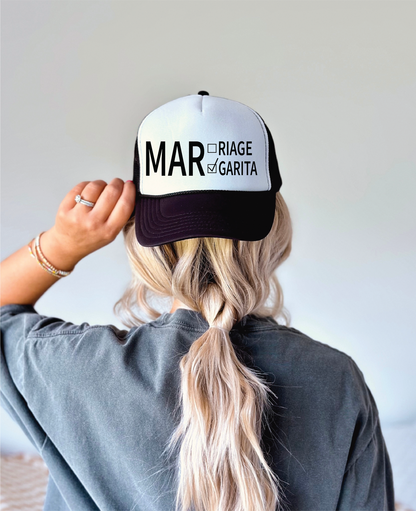 MAR garita/riage DTF Printed Black and White Trucker Hat