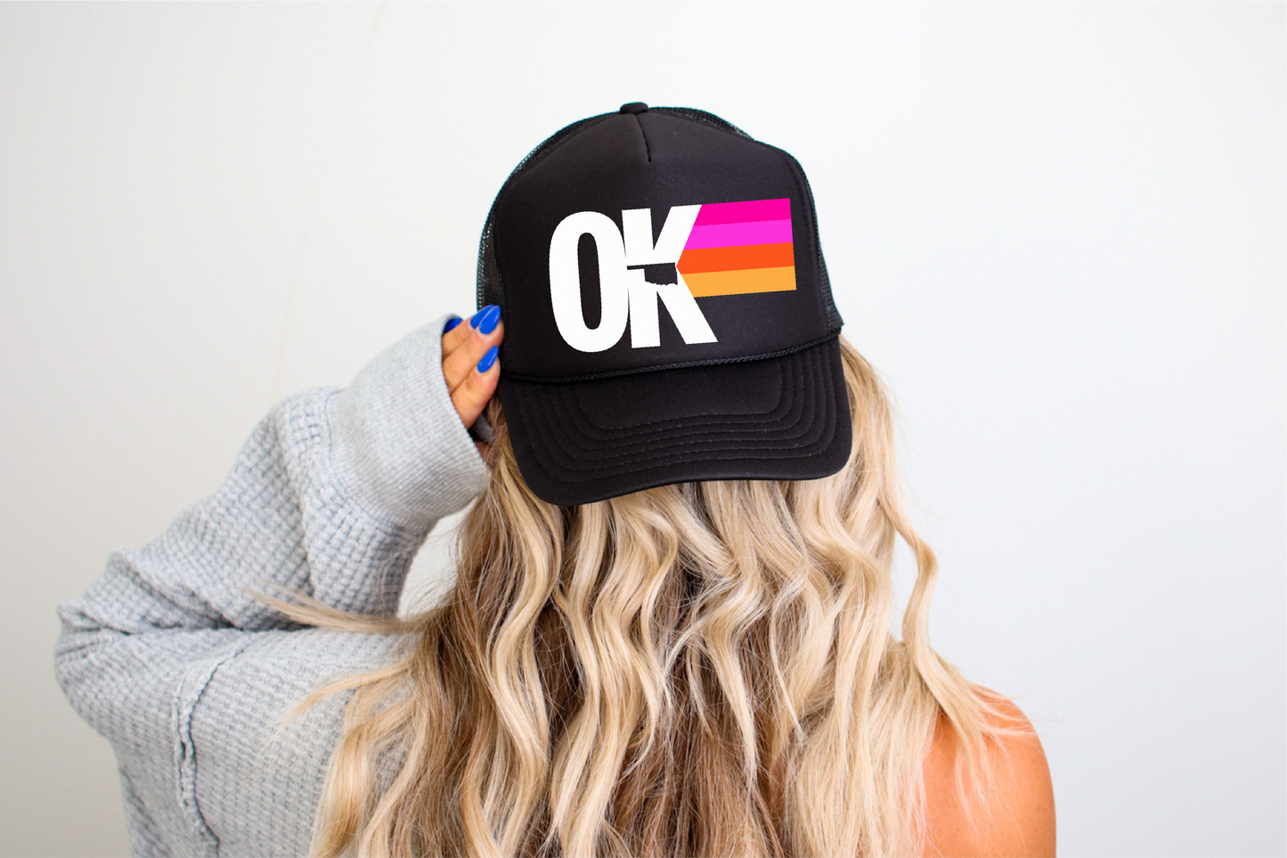 Oklahoma Stripes DTF Printed - UNISEX Black Trucker Hat