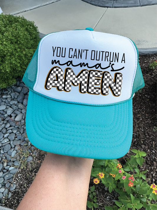 You Cant Outrun DTF Printed Jade & White Trucker Hat